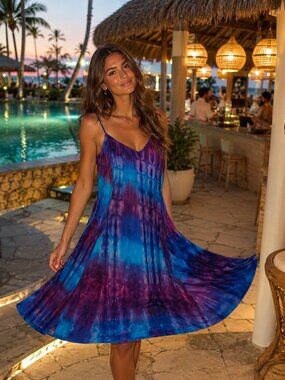 Terra Nostra Blue & Purple Watercolor Fit & Flare Dress